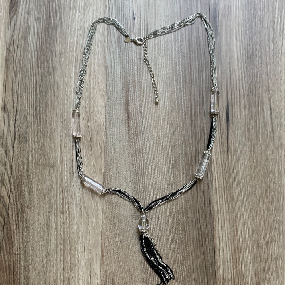 Silver Tone and Black Multi Chain Necklace With Tassel Chico’s